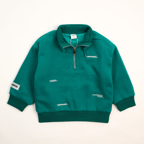 Green Quilted Sweatshirt with Zipper for Boys 7193